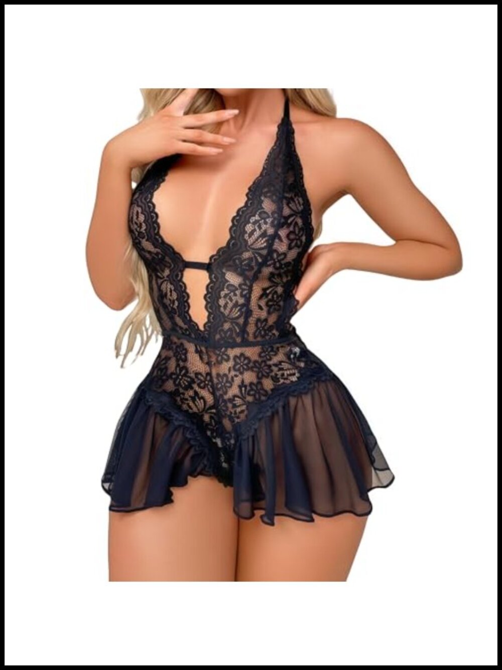 Lace Bodysuit One Piece Teddy Mini Babydoll Mesh Chemise Sleepwear